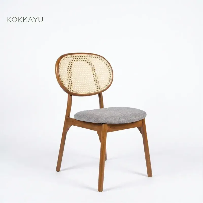Kursi Cafe Japandi Anyaman Rotan Makan Restoran Kayu Jati - Home & Garden in Bali