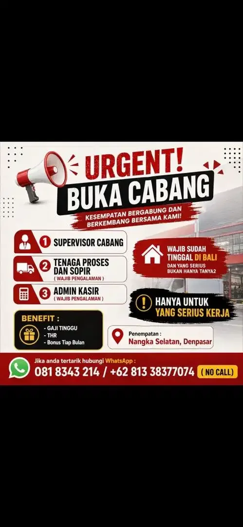 Urgent Sopir Laundry, Marketing dan Supervisor, Tenaga proses - Jobs in Bali