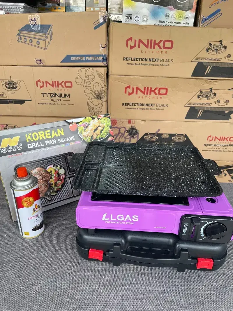 BARU PAKET KOMPOR PORTABEL + KOREAN GRIL PAN ANTI LENGKET+ GAS KALENG - Home & Garden in Bali