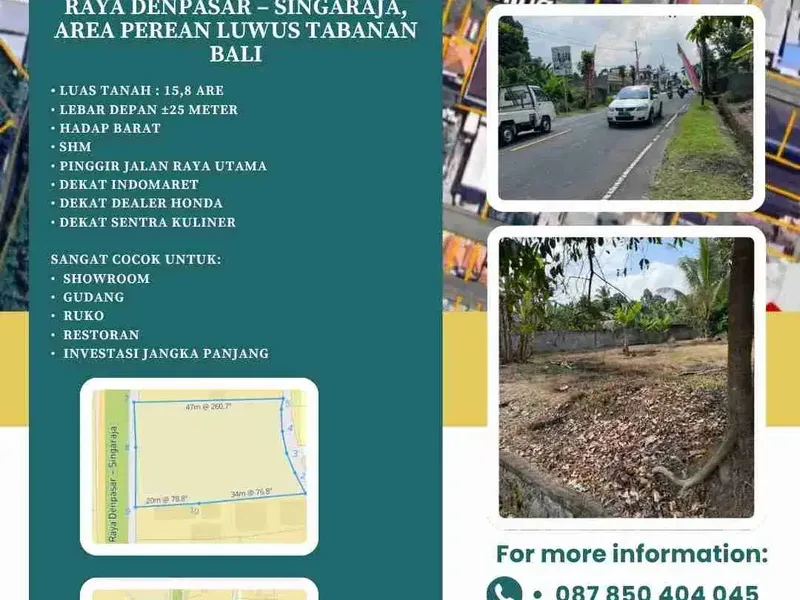 Dijual Tanah Strategis Jalan Raya Denpasar – Singaraja, Area Perean Luwus TABANAN BALI - Bali in Bali