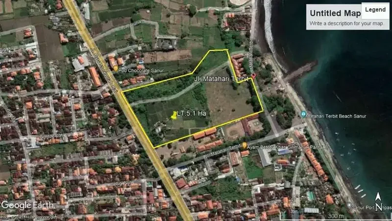 LAHAN LOKASI PINGGIR JALAN UTAMA PANTAI MATAHARI TERBIT SANUR - Real Estate in Bali