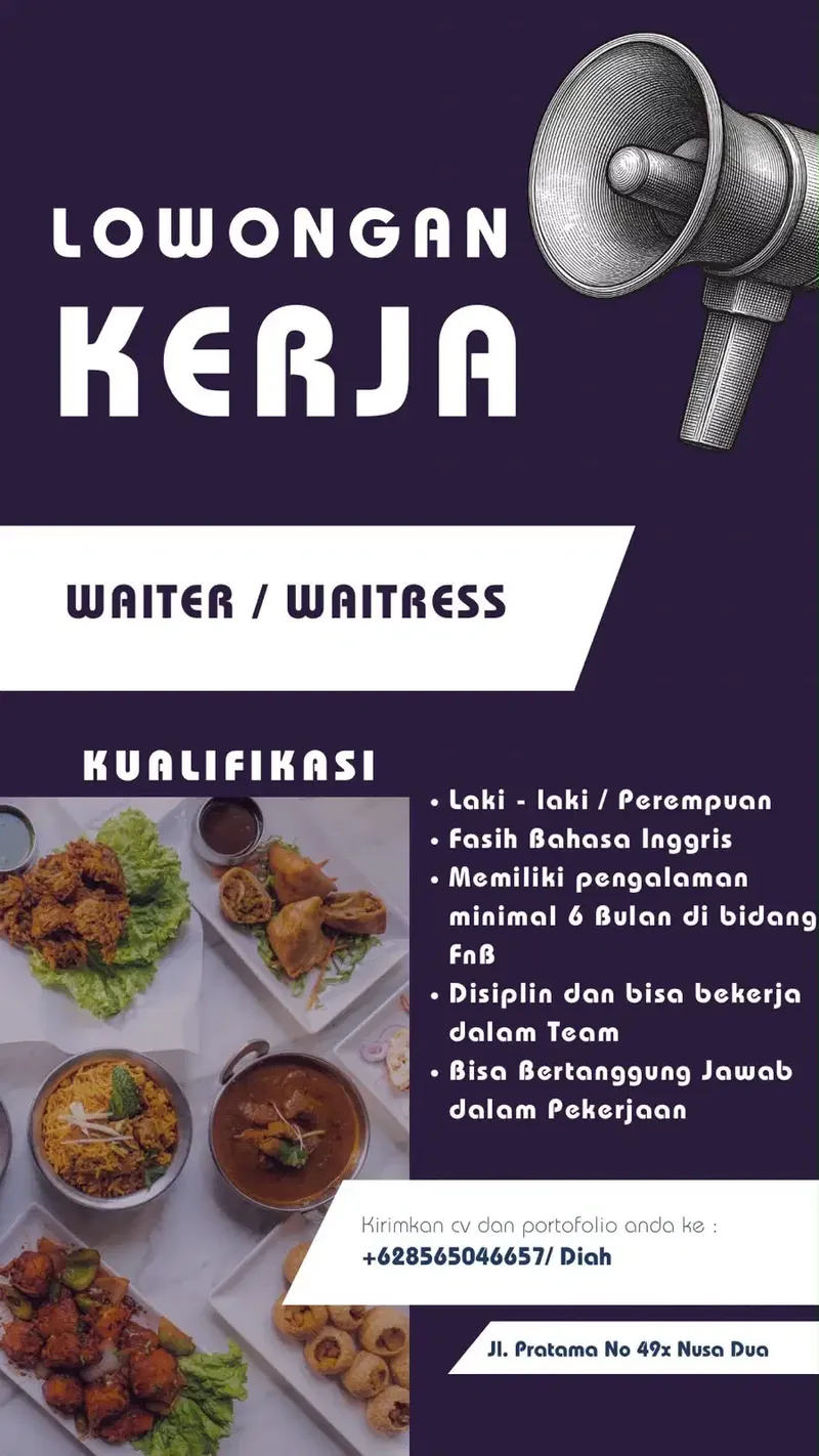 Dicari segera posisi waiter’s dan helper kitchen - Jobs in Bali