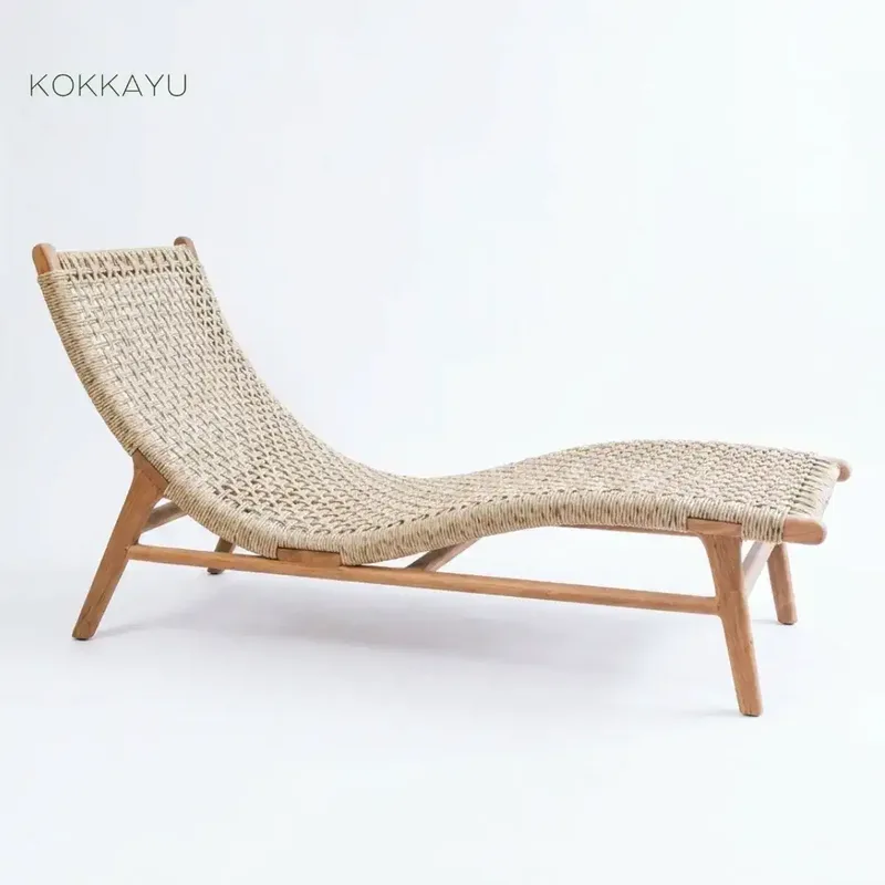 Sun Lounger Aesthetic Bangku Malas Pantai Kayu Jati Kombinasi Anyaman - Home & Garden in Bali