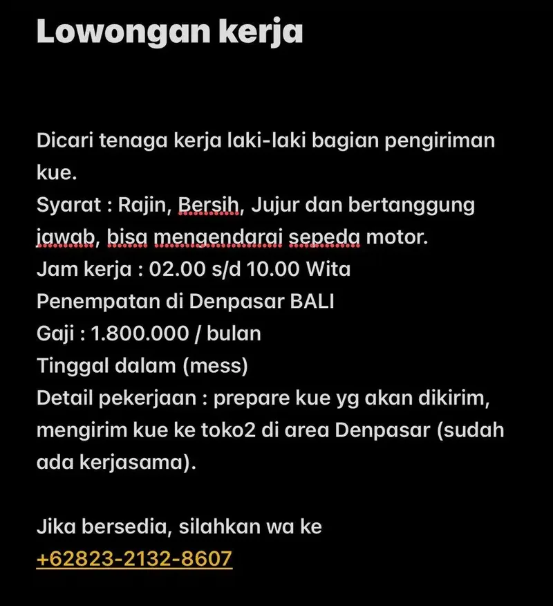 Lowongan Kurir di Denpasar Barat (kebo iwa utara) - Jobs in Bali