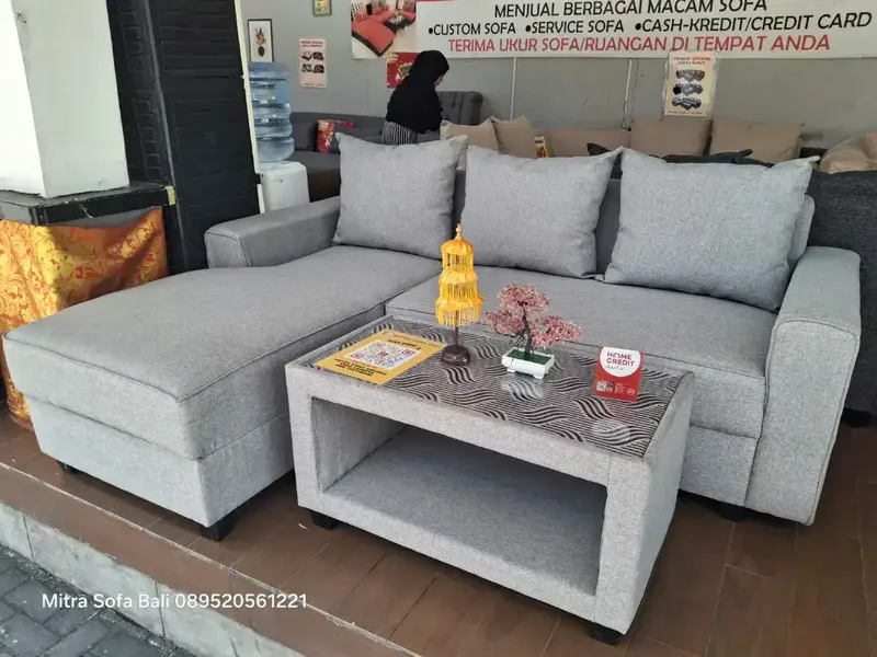 Sofa L Mini Ready Stok beberapa Warna + Meja Tamu, Size 200x 150cm - Home & Garden in Bali