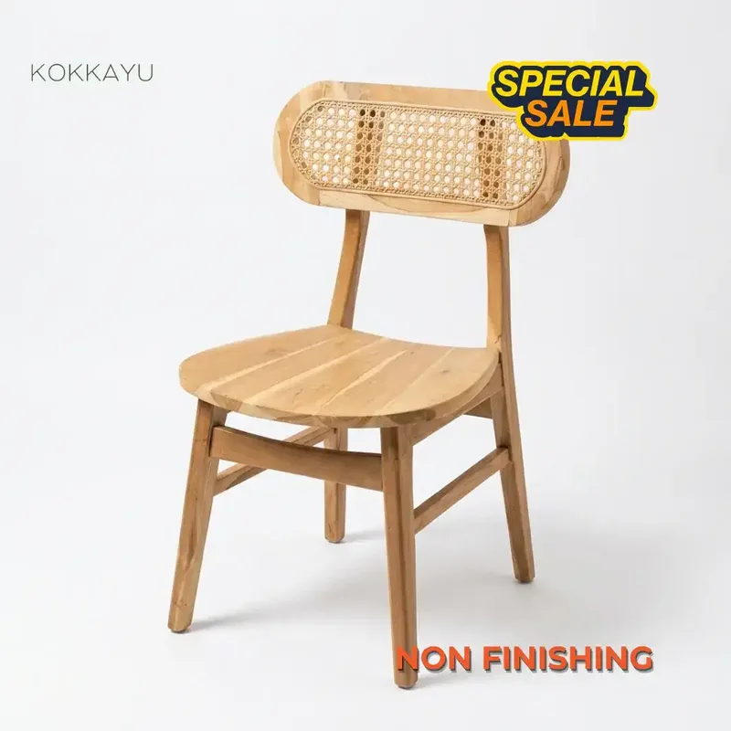 Kursi Cafe Ropan Anyam Rotan Makan Restoran Kayu Jati [Non Finishing] - Home & Garden in Bali