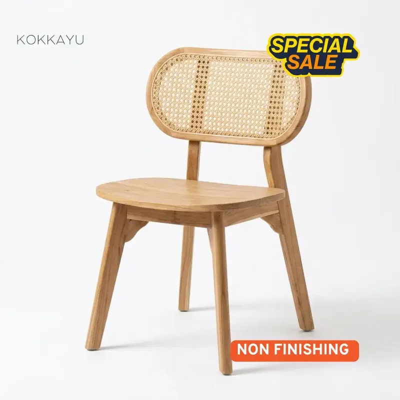 Kursi Cafe Kacang Rotan Makan Restoran Kayu Jati [Non Finishing] - Home & Garden in Bali