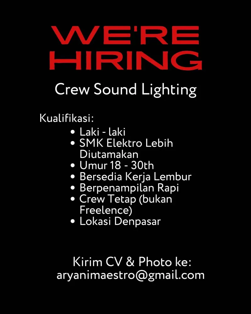 Crew Sound & Lighting System - Jobs in Bali