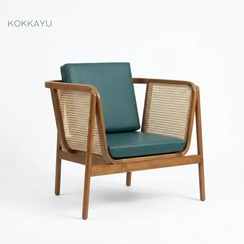 Kursi Cafe Santai Japandi Kayu Jati Kombinasi Anyaman Rotan - Home & Garden in Bali