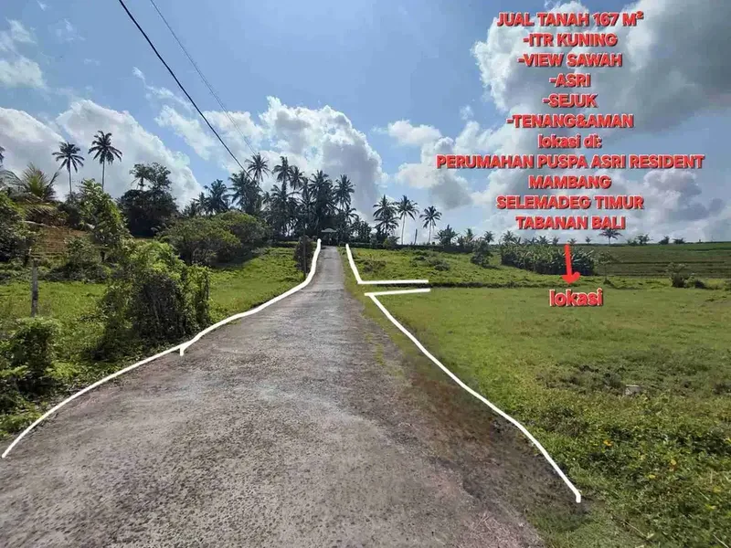 Jual Tanah 1,67are VIEW SAWAH, ITR perumahan di Puspa Asri Residence, Selemadeg Tabanan Bali - Bali in Bali