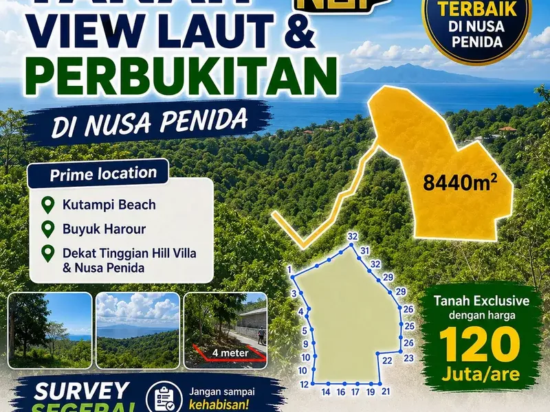 TANAH VIEW LAUT & PERBUKITAN DI NUSA PENIDA KLUNGKUNG DEKAT KUTAMPI BEACH - Real Estate in Bali