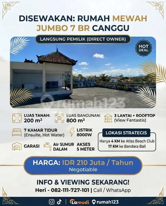Rumah Super Luas 7 Kamar di Raya Padonan Canggu Bali - Real Estate in Bali