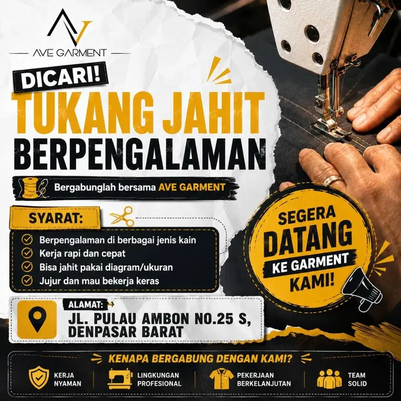 Dibutuhkan Penjahit berpengalaman - Jobs in Bali
