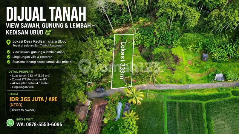 Di Jual Tanah View Sawah Gunung dan Lembah Lokasi Ubud - Real Estate in Bali