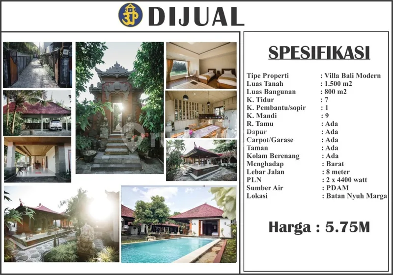 Villa Style Bali Modern Batan Nyuh Marga Tabanan - Real Estate in Bali