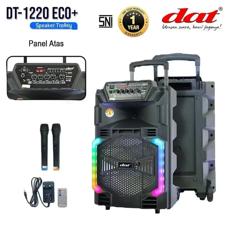 Speaker troly karaoke 12 inch isi 2 mic wireles merk DAT original - Electronics in Bali
