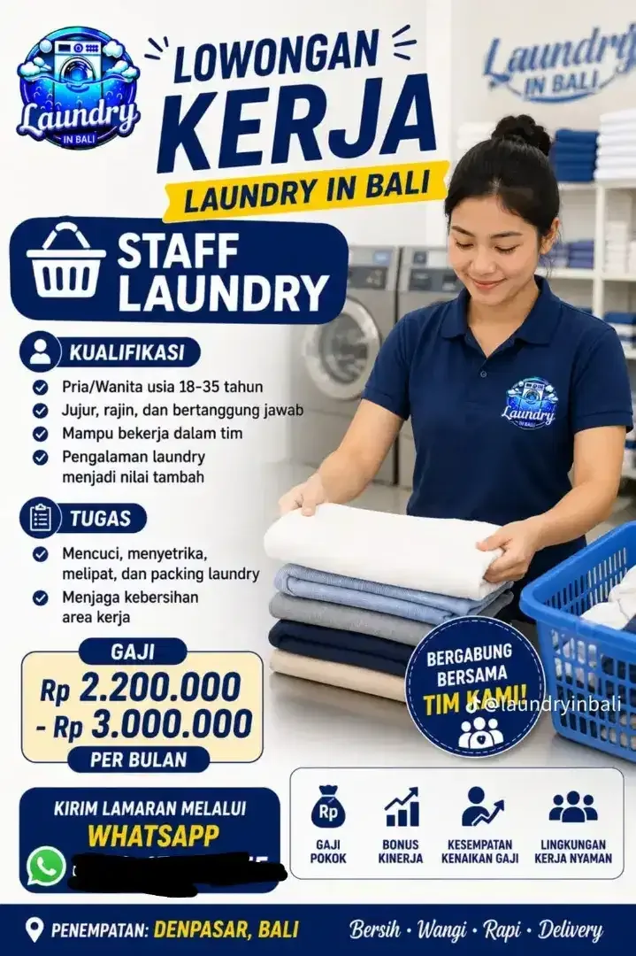 Dibutuhkan Staff Laundry Wanita / Pria - Jobs in Bali