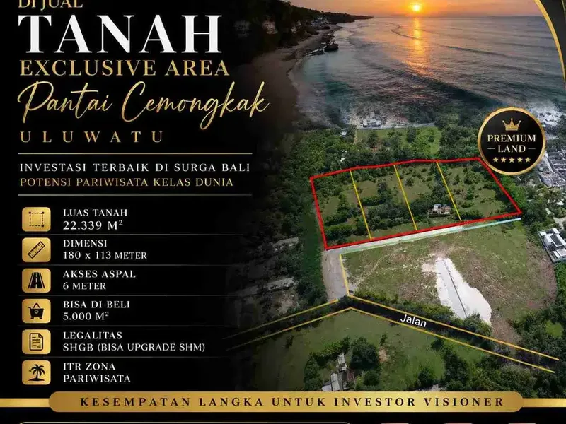 Tanah Zona Pariwisata di Pantai Cemongkak Pecatu - Real Estate in Bali