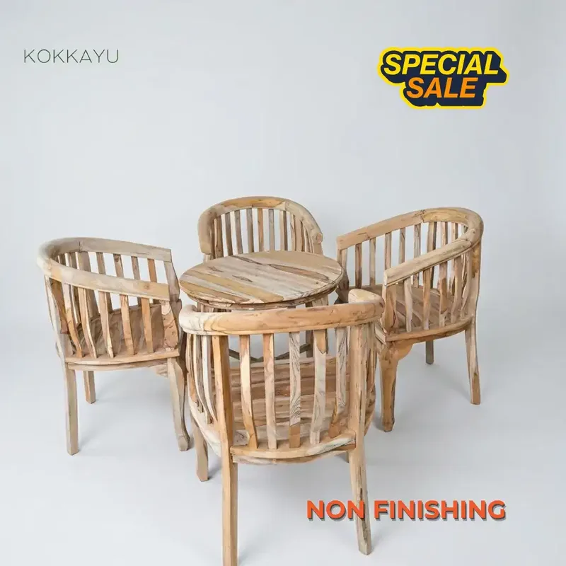 Kursi Tamu Meja Teras Minimalis Betawi Kayu Jati [Non Finishing] - Home & Garden in Bali