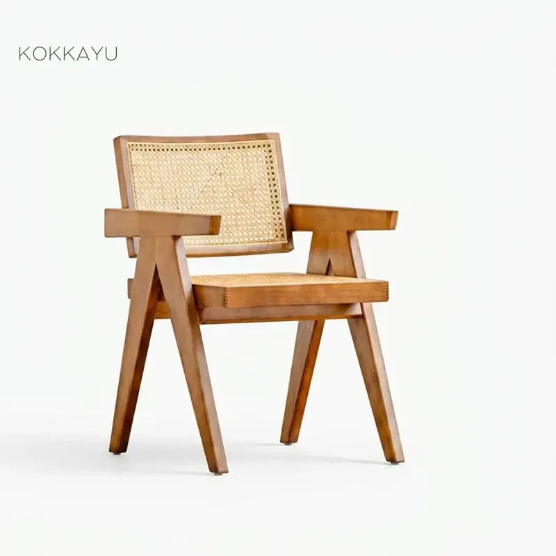 Kursi Cafe A Japandi Makan Restoran Minimalis Kayu Jati Anyaman Rotan - Home & Garden in Bali