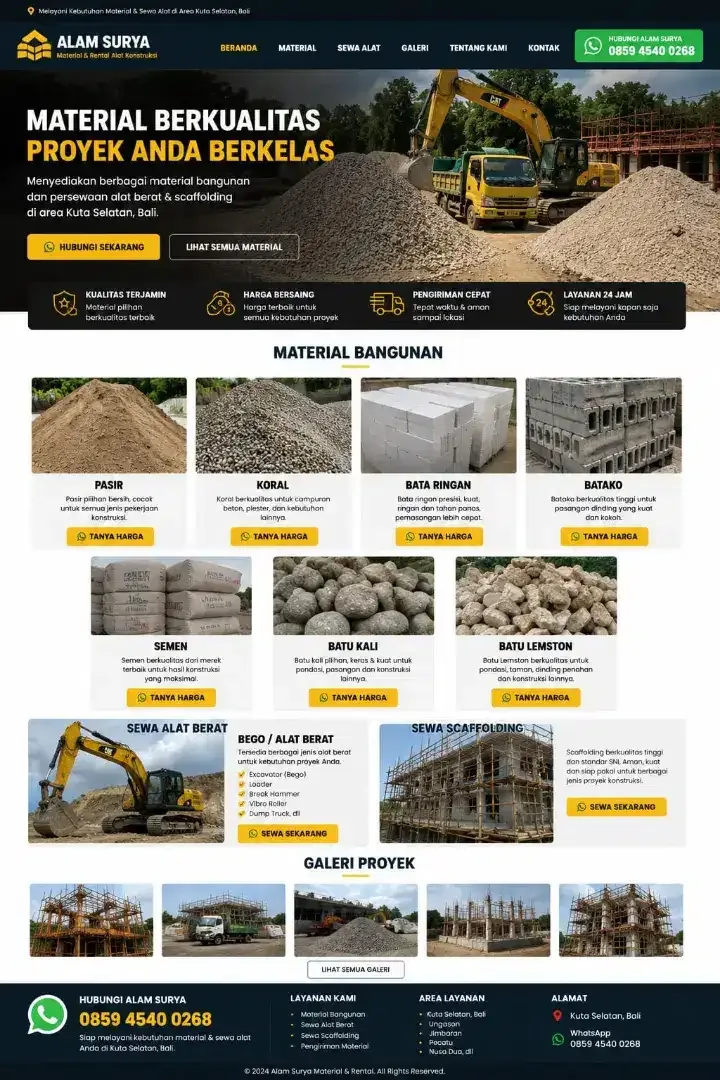 Supplier Material Bangunan Pasir, Koral, Batako dan Sewa Alat Berat - Services in Bali