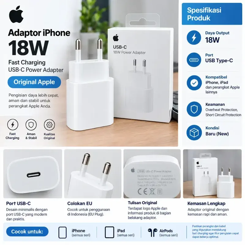 Adapter iPhone 18W Baru Fast Charging - Electronics in Bali