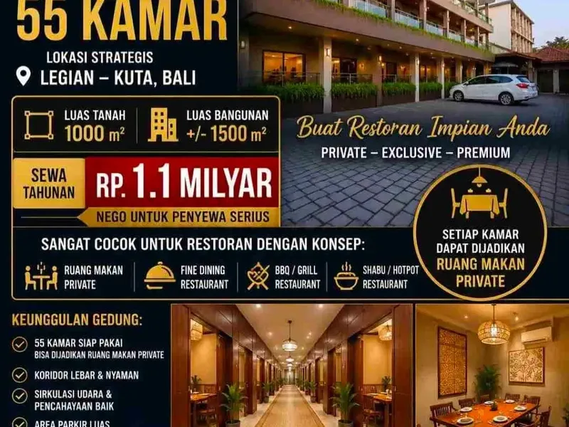 Rental hotel 10 are , 55 room Legian Kuta Bali - Real Estate in Bali
