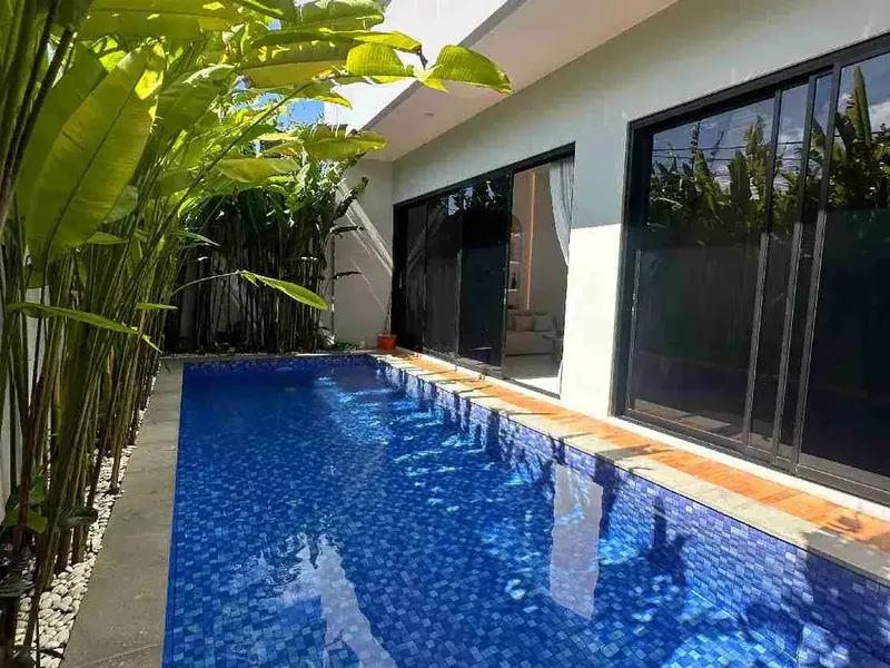 DIJUAL VILLA MODERN TROPIS 3 BR JIMBARAN BAWAH VIEW GWK DG SMART LOCk DOOR - Real Estate in Bali