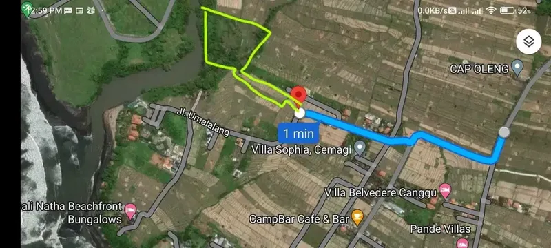 Tanah Cemagi 1,3 Hektar dekat pantai dan muara sungai - Real Estate in Bali