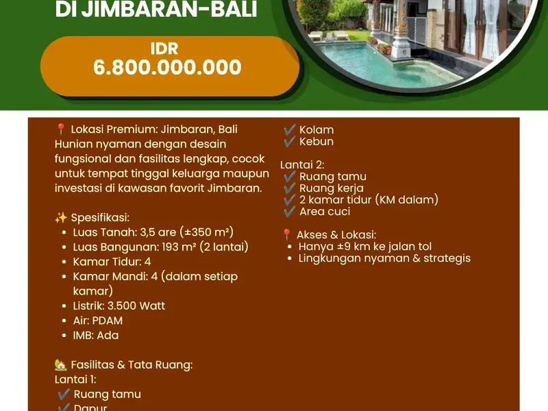 dijual RUMAH MEWAH  2 LANTAI  DI JIMBARAN-bali - Real Estate in Bali