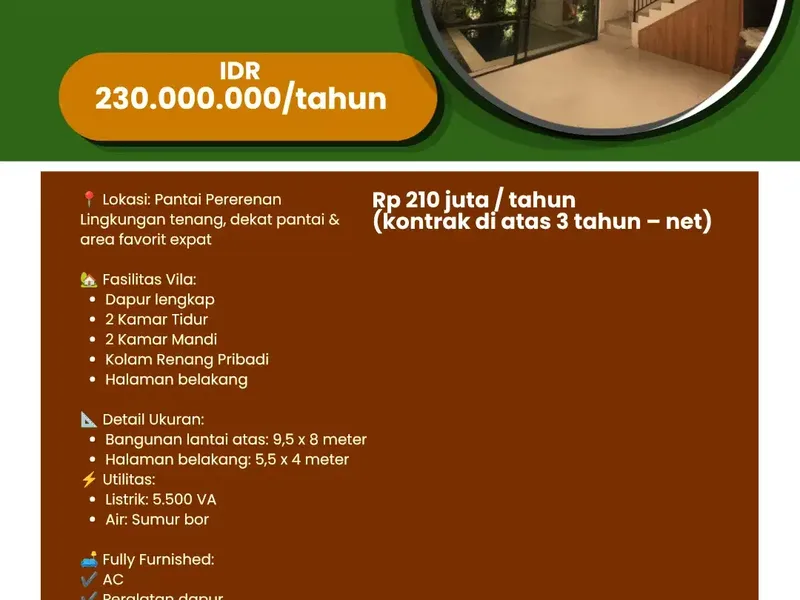 DISEWAKAN VILA PANTAI PERERENAN-bali - Real Estate in Bali