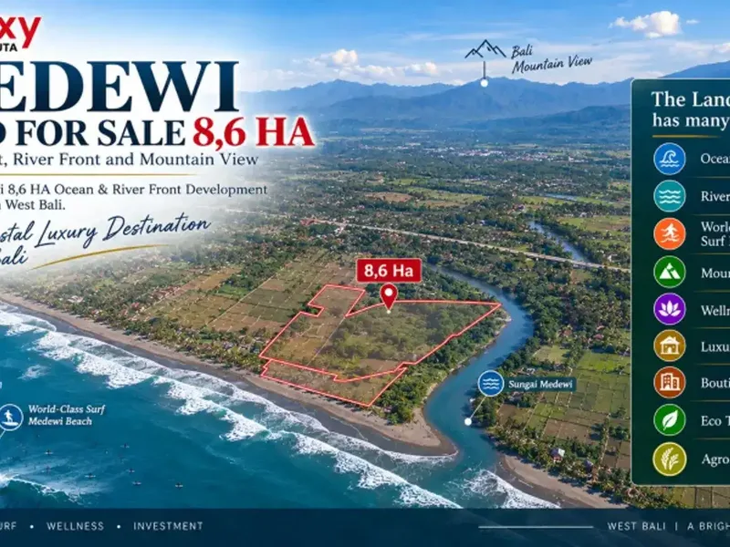Land For Sale Medewi 8,6 HA Ocean & River Front and Mountain View - Real Estate in Bali