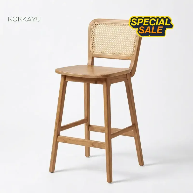 Kursi Bar Cafe Makan Restoran Kayu Jati Anyaman Rotan [Non Finishing] - Home & Garden in Bali