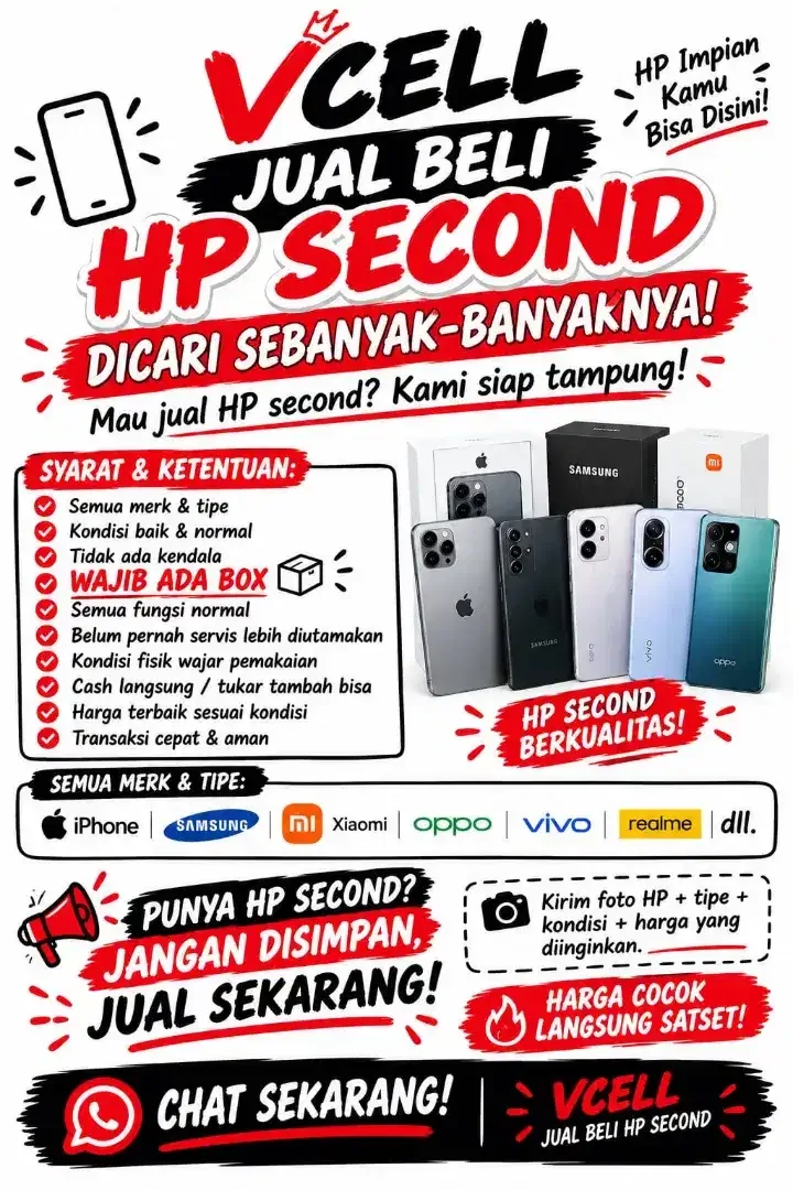 VCELL JUAL BELI HP SECOND
DICARI HP SECOND SEBANYAK-BANYAKNYA! - Electronics in Bali