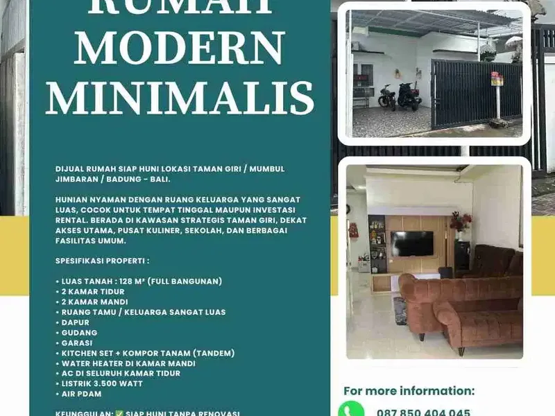 DIJUAL RUMAH SIAP HUNI LOKASI TAMAN GIRI / MUMBUL JIMBARAN / BADUNG - BALI. - Real Estate in Bali