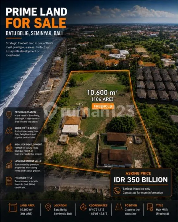 Peluang Investasi Tanah Premium di Seminyak Pinggir Pantai - Bali in Bali