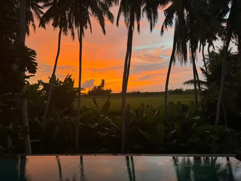 vila semi-furnished yang indah dengan sungai kecil, sawah, dan pemandangan matahari terbenam di Gianyar - Real Estate in Bali