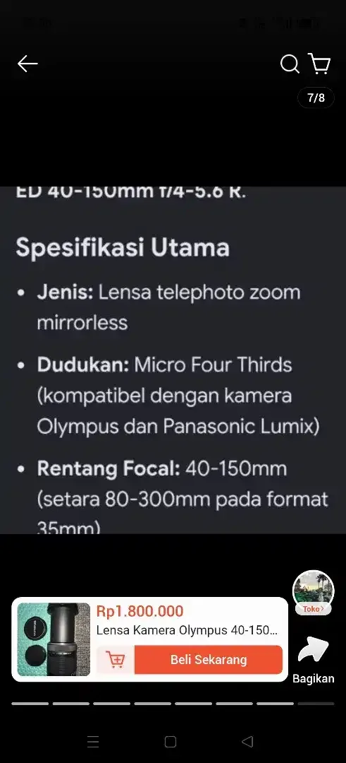 Lensa olympus M.Zaiko digital like new - Image 7 of 8