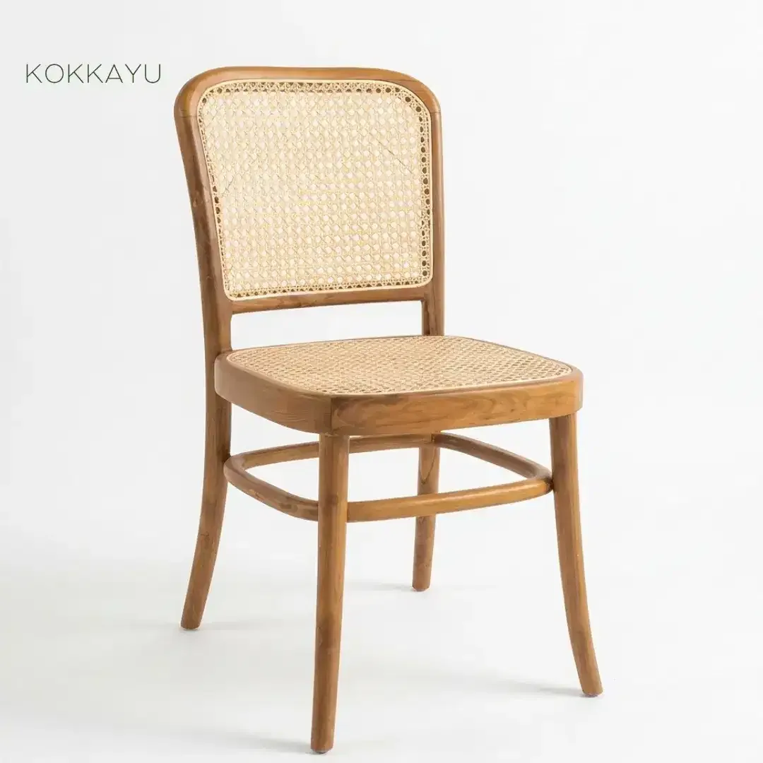 Kursi Cafe Japandi Kevin Rotan Makan Restoran Kayu Jati - Image 1 of 2