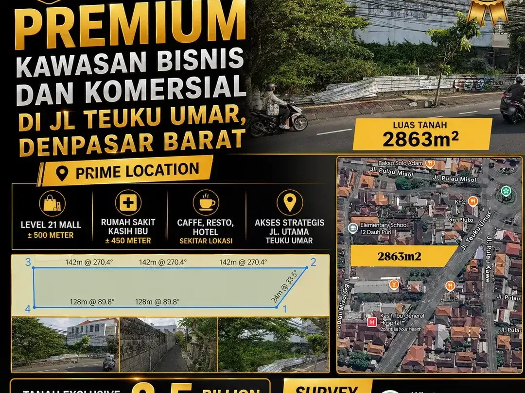SEBIDANG TANAH PREMIUM DI JL TEUKU UMAR DENPASAR BARAT DEKAT RS & MALL - Image 2 of 10