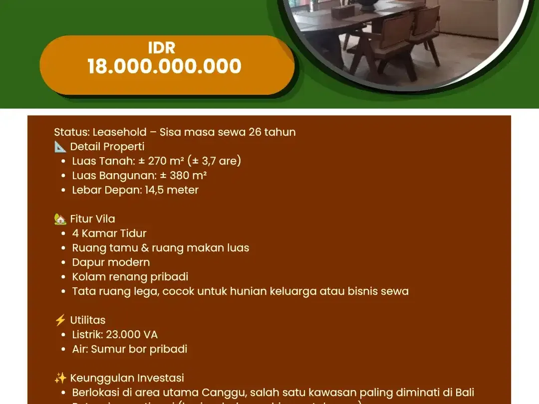 Dijual vila Mewah Canggu-bali - Image 1 of 1