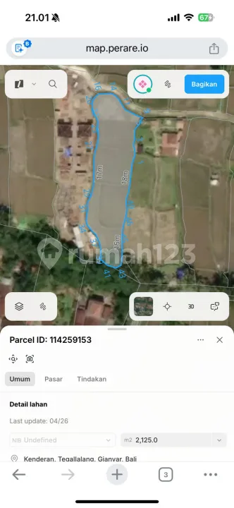 Dijual Tanah Premium Kenderan Ubud Utara View Sawah Lembah Sungai - Image 3 of 4