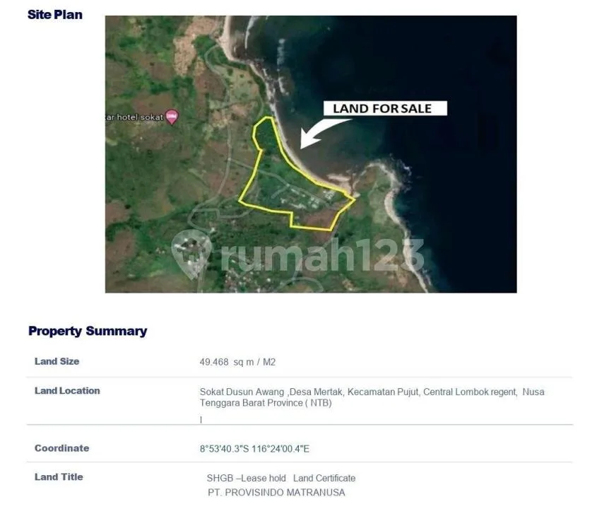 Jual Tanah Ditepi Teluk Awang Lombok Surat Shgb - Image 4 of 4