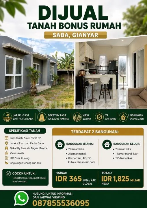 Jual Tanah Bonus Rumah Lokasi Dekat Pantai Saba - Image 1 of 4