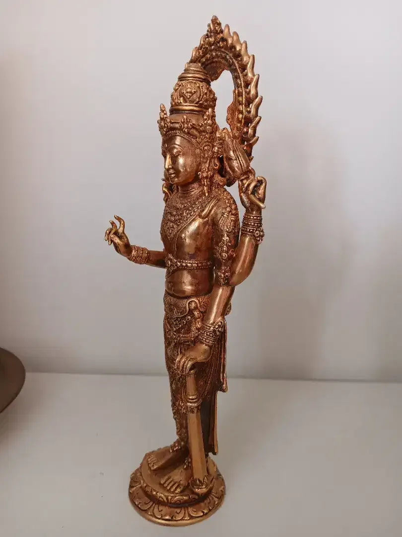 Patung Dewa Vishnu Perunggu Lapis 24k Emas - Image 4 of 4