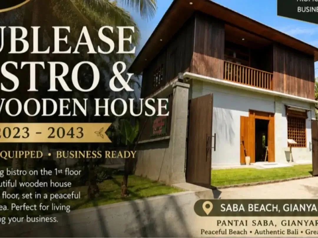 SUBLEASE BISTRO & A WOODEN HOUSE - PANTAI SABA GIANYAR - Image 1 of 10