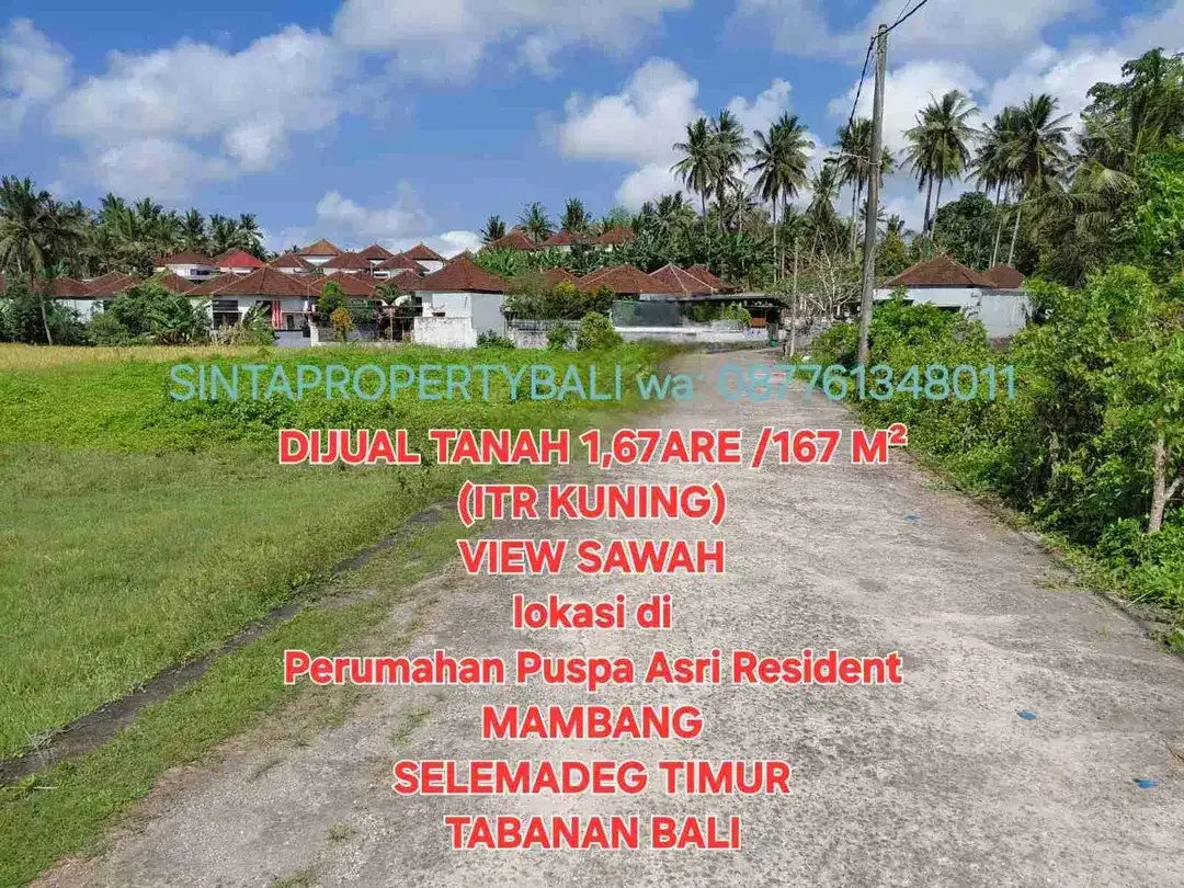 Jual Tanah 1,67are VIEW SAWAH, ITR perumahan di Puspa Asri Residence, Selemadeg Tabanan Bali - Image 4 of 10