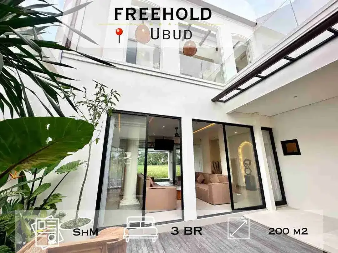 Freehold Modern Tropical Villa For Sale In Ubud With Greenzone Ricefield View - Image 1 of 10