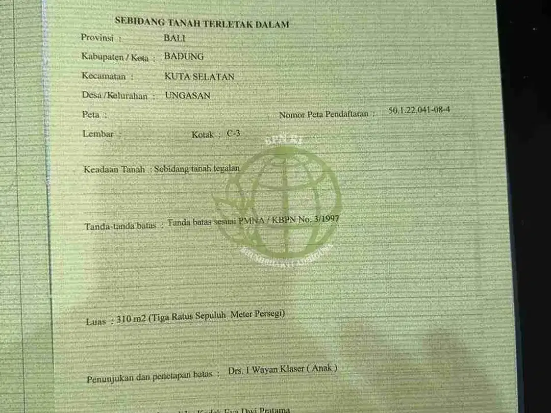 dijual tanah 310m² kawasan toyaning 1 ungasan  Kuta Selatan Badung Bali - Image 6 of 7