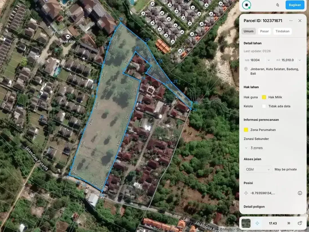 Dijual Lahan Premium 1,5 Ha di Jimbaran Sebelah Ayana – SHM, Zona Kuning, Cocok untuk Villa - Image 2 of 4